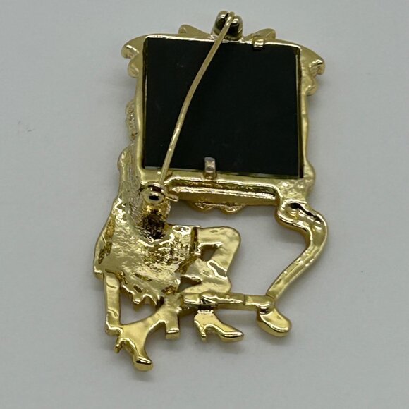 Vintage Gold-Tone Vanity Brooch With Lady At Dressing Table Mirror Design - Picture 8 of 13